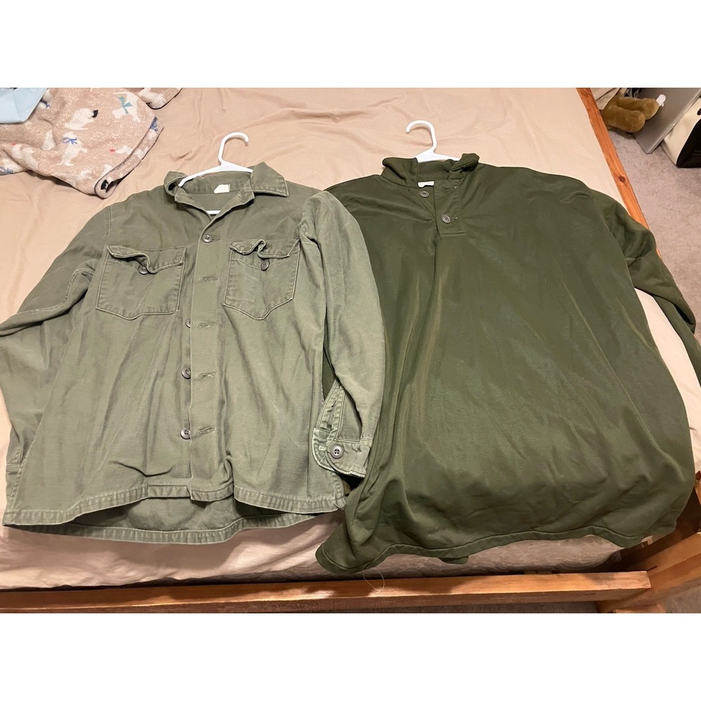 VTG 60s 15 1/2 X33 US Army OG-107 &Sleep Vietnam Field Cotton Utility Bundle Lg